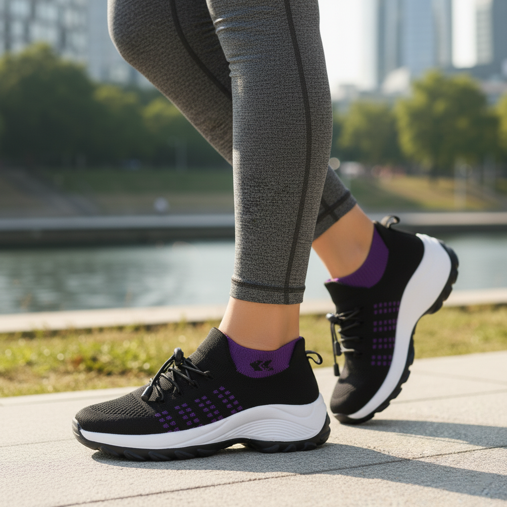 Ambulo Orthopädische Schuhe Strickstoff - Lila Schwarz